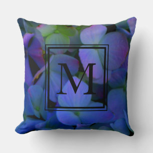 Purple violet hydrangeas monogram  cushion