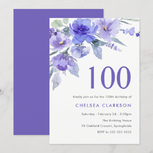 Purple Violet & Lavender 100th Birthday Party Invitation
