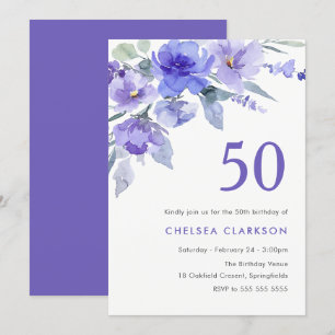 Purple Violet & Lavender 50th Birthday Party Invitation