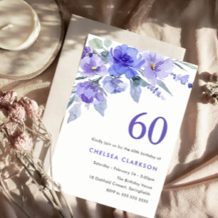 Purple Violet & Lavender 60th Birthday Party Invitation