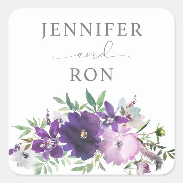 Purple Violet & Lavender Floral 2 Square Sticker (Front)