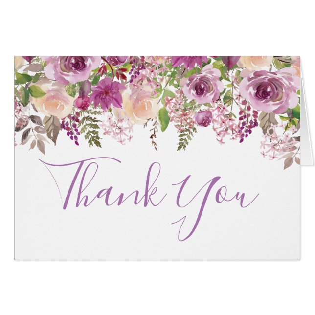 Purple Violet Lilac Floral Thank You Card (Front Horizontal)