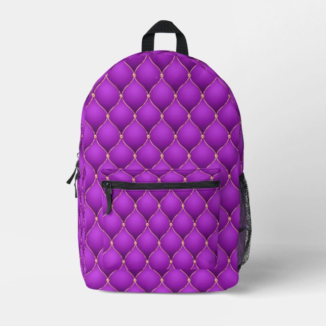Purple Violet Ogee Gold Diamonds Tufted Backpack (Front)