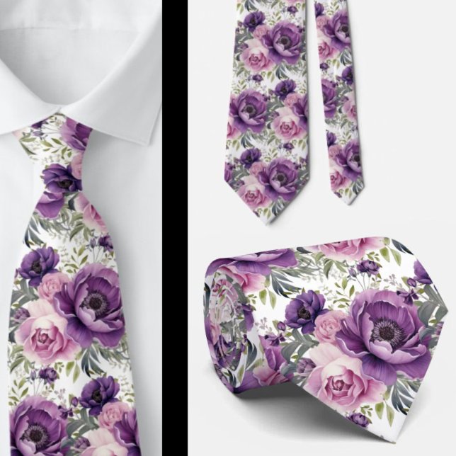 Purple Violet Peonies Poenies Floral Tie (Creator Uploaded)