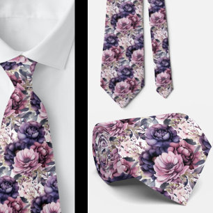Purple Violet Peonies Poenies Floral Tie