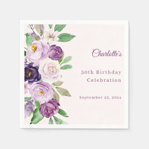 Purple violet pink florals birthday napkin