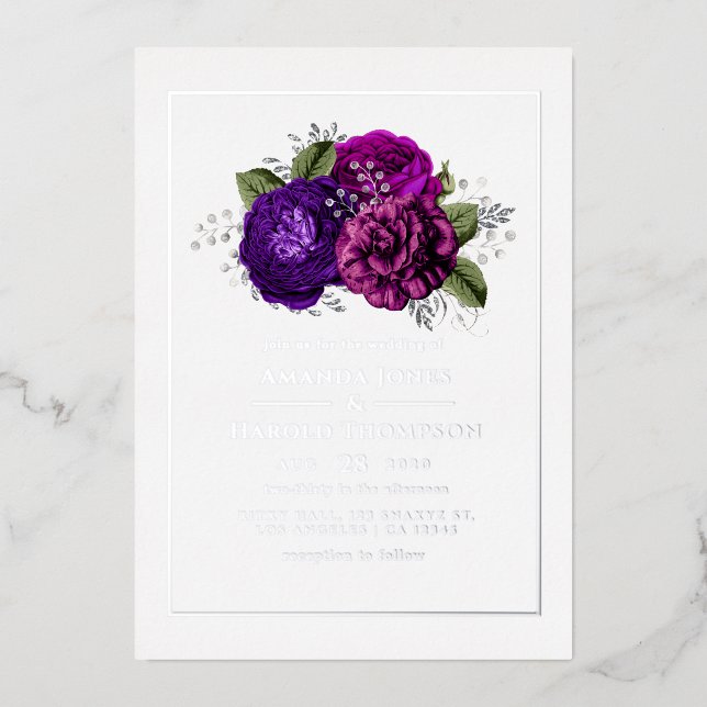 Purple, Violet, Plum and Silver Floral Wedding (Front)