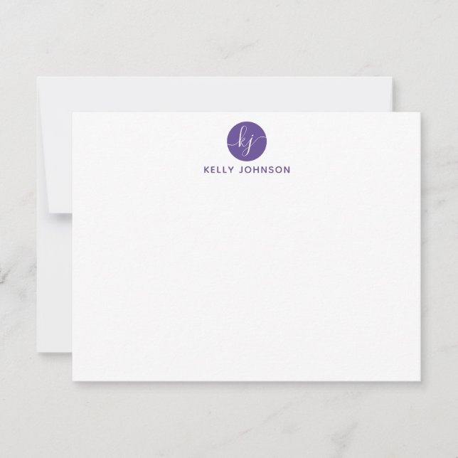 Purple Violet Script Monogram Circle Elegant Girly Card (Front)