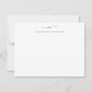 Purple Violet Script Monogram Swash Stationery Card