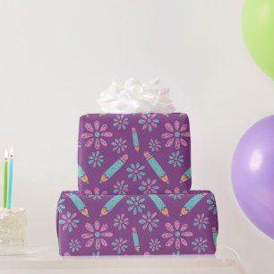 Purple Violet Seamless School Wrapping Paper Art
