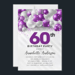 Purple Violet Silver Balloon Glitter 60th Birthday Invitation<br><div class="desc">Modern Glam Purple Violet Silver Balloon Glitter Sparkle Any Age Birthday Invitation</div>