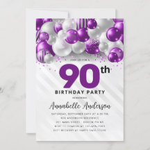 Purple Violet Silver Balloon Glitter 90th Birthday