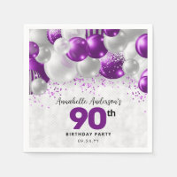 Purple Violet Silver Balloon Glitter 90th Birthday