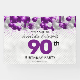 Purple Violet Silver Balloon Welcome 90th Birthday Banner