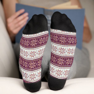 Purple Violet Snowflake Stripe Pattern Socks