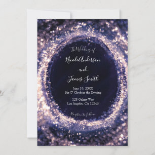 Purple Violet Sparkling Lights Glam Wedding Invitation