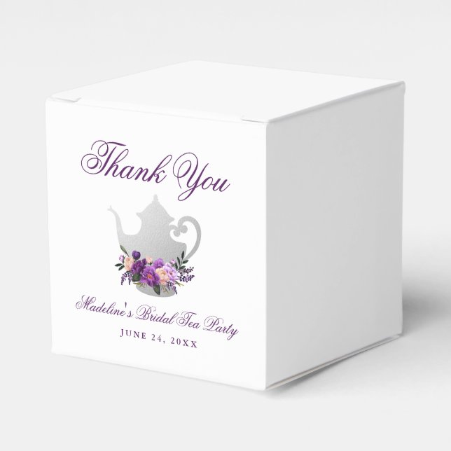 Purple Violet Tea Party Bridal Shower Favour Box (Front Side)