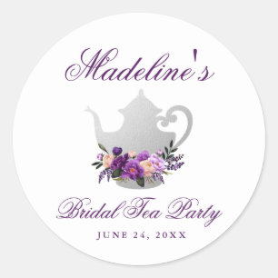 Purple Violet Tea Party Bridal Shower Small Classic Round Sticker