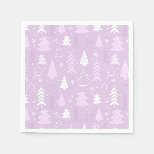 Purple Violet Trees Winter Christmas Paper Napkins (Front)
