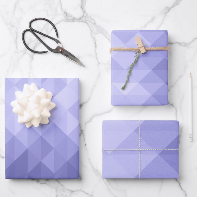 Purple violet triangle geometric squares wrapping paper sheet (Front)