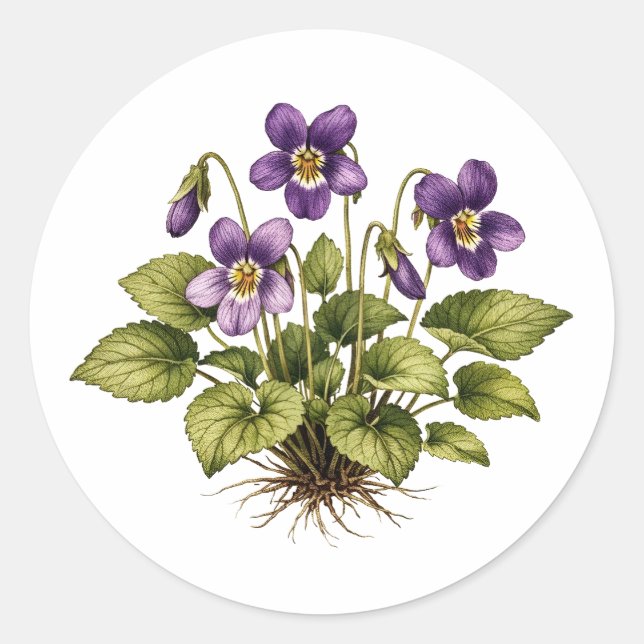 Purple Violet Vintage Style Botanical  Classic Round Sticker (Front)