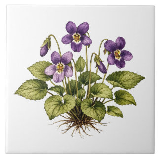 Purple Violet Vintage Style Botanical  Tile