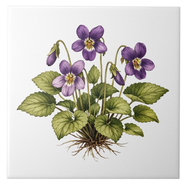 Purple Violet Vintage Style Botanical  Tile (Front)