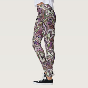 Purple Violet Warped Twisted Retro Squares Pattern Leggings