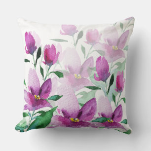 Purple Violet Watercolor Floral Hand-painted Cushion