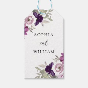 Purple Violet Watercolor Floral Wedding Engagement Gift Tags