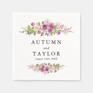 Purple Violet Watercolor Floral Wedding Napkin