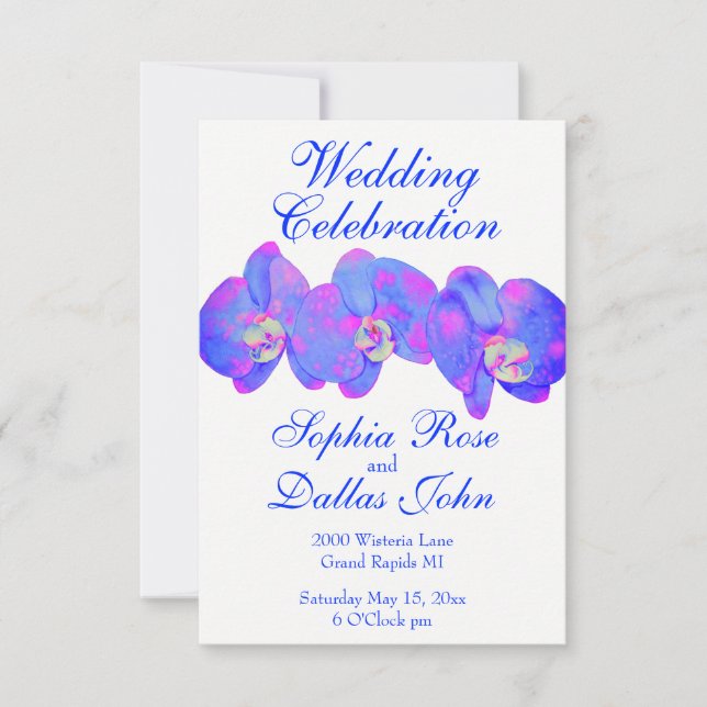 Purple violet watercolor orchid painting  invitation (Front)