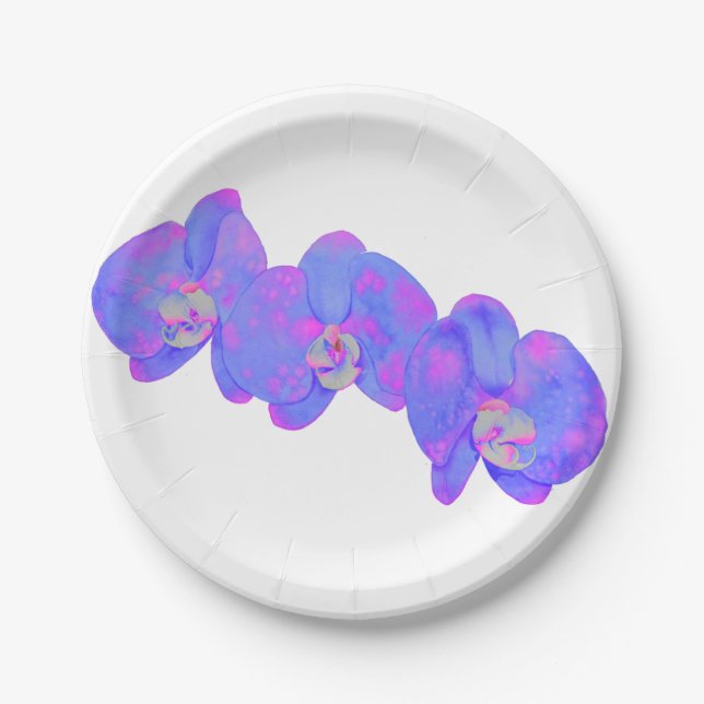 Purple violet watercolor orchid painting  paper plate (Front)