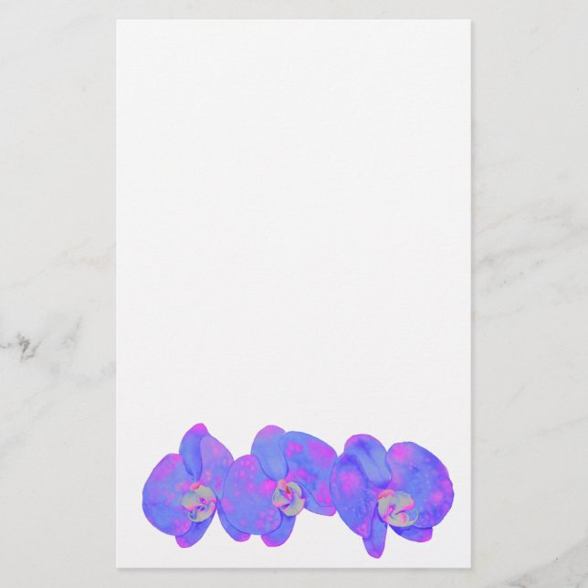 Purple violet watercolor orchid painting  stationery (Front)