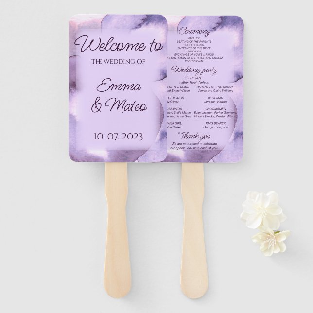 Purple violet watercolour hand fan (Front and Back)