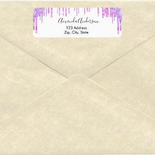 Purple violet white glitter drips return address