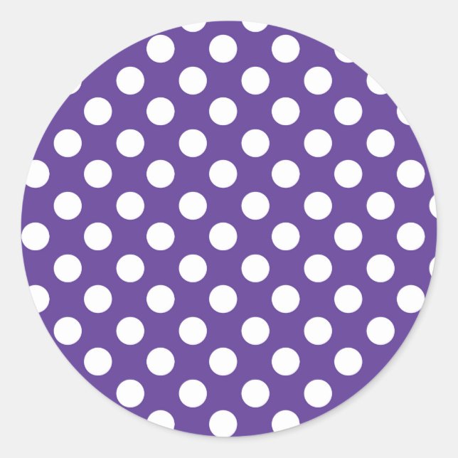 Purple Violet & White Polka Dots Birthday Party Classic Round Sticker (Front)