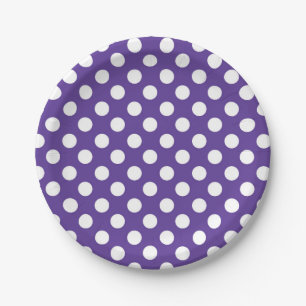 Purple Violet & White Polka Dots Birthday Party Paper Plate