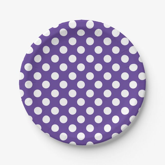 Purple Violet & White Polka Dots Birthday Party Paper Plate (Front)