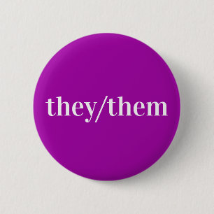 Purple Violet White Pronoun Button They/Them