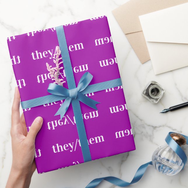 Purple Violet White Pronoun They/Them Wrapping Paper (Gifting)