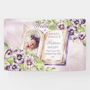 Purple Violets Arched Photo Unique Baptism Banner