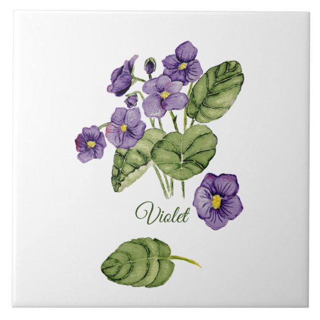 Purple violets botanical classic watercolor  tile (Front)