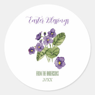 Purple violets Easter blessings  Classic Round Sti Sticker