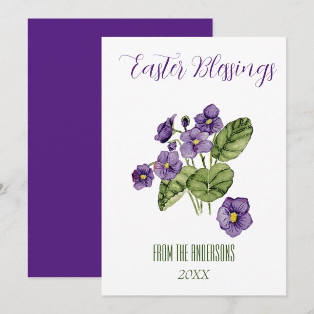 Purple violets Easter blessings Flat Holiday Card (Front/Back)