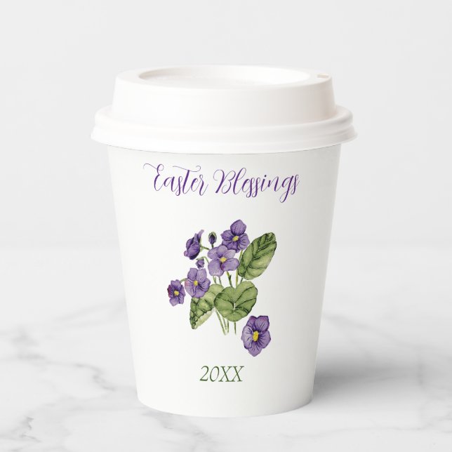 Purple violets easter blessings year Paper cup (Front)