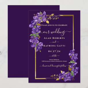 Purple Violets Elegant Dark Purple Wedding Invitation