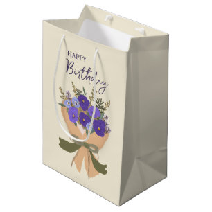 Purple Violets February Birth Flower Bouquet Medium Gift Bag