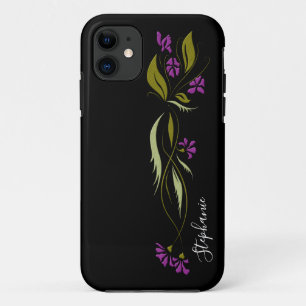 Purple Violets Floral Black iPhone 11 Case