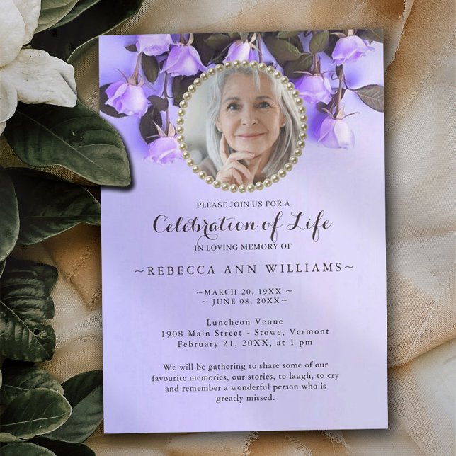 Purple Violets Floral Elegant Celebration of Life Invitation (Creator Uploaded)